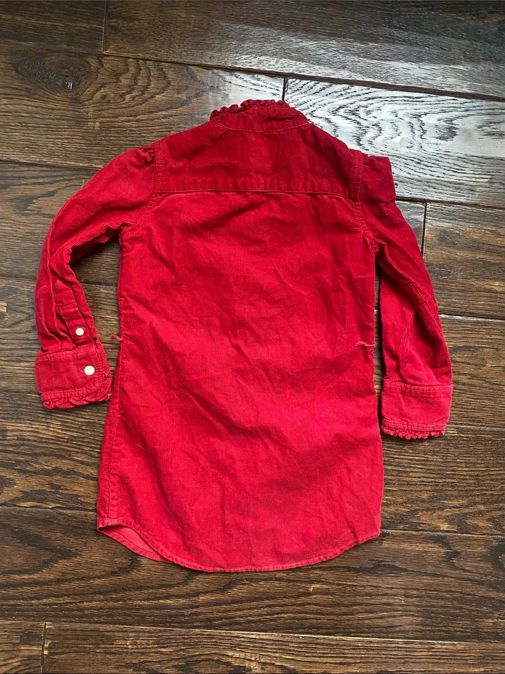 Ralph Lauren Red Corduroy Ruffle-Trim Shirt Dress